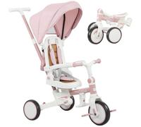AIYAPLAY Triciclo Plegable 5 en 1 Manillar Padres 1-3 años Rosa | Manillar ajustable, toldo extraíble, arnés 5 ptos, reposapiés, bolsa, triciclo infantil