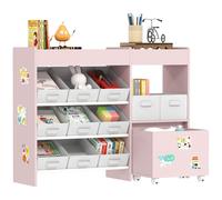 AIYAPLAY Unidad de Almacenamiento de Juguetes para Niños, Caja Organizadora de Juguetes para Niños con 11 Cubos de Tela, Armario, Estantes Superiores, 3 Pegatinas, Unidad de Almacenamiento para