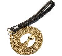 Aiyidi Correa de Cadena Fuerte para Perro, de 3 pies, 4 pies, 5 pies, Acero Inoxidable Chapado en Oro de 18 Quilates, eslabones cubanos de 12 mm con cómodo Mango de Cuero Genuino (Oro, 3 pies)