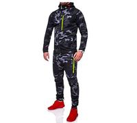 AIYINIY Conjunto de chándal casual para hombre, diseño de camuflaje, cremallera, primavera, otoño, sudadera con capucha, pantalones, sudadera para culturismo, entrenamiento, gimnasio, Camuflaje gris