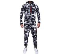 AIYINIY Conjunto de chándal casual para hombre, diseño de camuflaje, cremallera, primavera, otoño, sudadera con capucha, pantalones, sudadera para culturismo, entrenamiento, gimnasio, Camuflaje gris