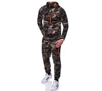 AIYINIY Conjunto de chándal casual para hombre, diseño de camuflaje, cremallera, primavera, otoño, sudadera con capucha, pantalones, sudadera para culturismo, entrenamiento, gimnasio, Camuflaje Verde,