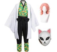 AIYINIY Disfraz de anime Sabito para cosplay, kimono, Kimetsu No Yaiba Sabito, uniforme para Halloween, carnaval, fiesta (Sabito + peluca + máscara, S)