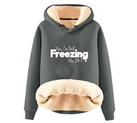 AIYINIY Sudadera con capucha de invierno para mujer, suéter térmico con forro de sherpa de forro polar, gráfico Yes I Am Still Freezing, sudadera holgada de manga larga, ropa cálida de felpa para
