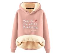 AIYINIY Sudadera con capucha de invierno para mujer, suéter térmico con forro de sherpa de forro polar, gráfico Yes I Am Still Freezing, sudadera holgada de manga larga, ropa cálida de felpa para
