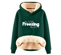 AIYINIY Sudadera con capucha de invierno para mujer, suéter térmico con forro de sherpa de forro polar, gráfico Yes I Am Still Freezing, sudadera holgada de manga larga, ropa cálida de felpa para
