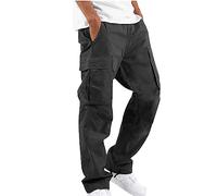 AIYINIY Wild - Pantalones cargo para hombre, ajuste relajado, pantalones casuales tipo cargo de ajuste recto, elásticos, ajustados, vintage, cómodos, gimnasio, entrenamiento, pista (negro, S)