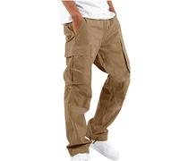 AIYINIY Wild - Pantalones cargo para hombre, ajuste relajado, pantalones casuales tipo cargo de ajuste recto, elásticos, ajustados, vintage, cómodos, gimnasio, entrenamiento, pista (caqui, M)