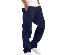 AIYINIY Wild - Pantalones cargo para hombre, ajuste relajado, pantalones casuales tipo cargo de ajuste recto, elásticos, ajustados, vintage, cómodos, gimnasio, entrenamiento, pista (azul marino, XL)