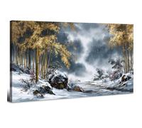 AIYISU Cuadro Paisaje Vintage 50.8 x 101.6 cm, Arte Lienzo Bosque de Bambú y Paisaje Invernal, Pintura Tinta Natural, Decoración Pared para Sala de Estar Comedor Cocina Hogar Contemporáneo