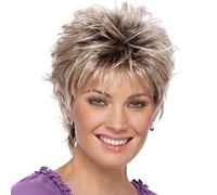 AIYLMZ Pelucas cortas de corte pixie para mujer, pelucas de pelo completo sintético natural en capas para mujer, pelucas Ombre de cosplay de uso diario (Marrón Mezcla Gris)