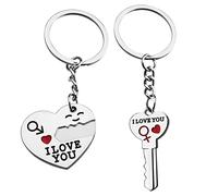 AIYONG Par de llaveros con Corazón Rojo Grabado Llavero Asociado Te Amo Día de la Madre Día del Padre Regalo de San Valentín Colgante de Amor de 2 Partes para Aniversario de Cumpleaños