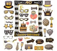 AIYONG Photocall 40 Cumpleaños, 40th Cumpleaños Photo Booth Props, 36pcs Foto Props Cumpleaño s Accesorios Fotocall, Marco Inflable de Fotos Adornos, Adecuado para Hombres y Mujeres