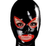 AIYOUBRS Capucha de Látex Negra Cremallera Trasera Ropa de Club Hecha a Mano Transpirable Bondage Hood(Size:XS-60CM)