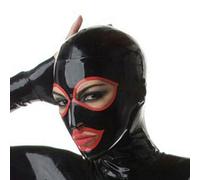 AIYOUBRS Capucha de Látex Negra Cremallera Trasera Ropa de Club Hecha a Mano Transpirable Bondage Hood(Size:XL-70CM)