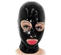 AIYOUBRS Capucha Látex Mascara Negro Hecha Mano Fetiche Bondage SM Máscara de Cabeza para Disfraces Cosplay(Size:XXL-73CM)