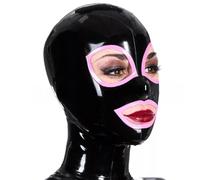 AIYOUBRS Capucha Látex Mascara Negro Hecha Mano Fetiche Bondage SM Máscara de Cabeza para Disfraces Cosplay(Size:M-65CM)