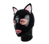 AIYOUBRS Látex Cabeza Cubrir Capucha Goma Capucha Látex mascara con Orejas de Gato Hecho a Mano Látex Natural per Cosplay e Club(Size:XL-70CM)