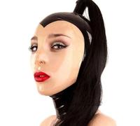 AIYOUBRS Máscara de Látex Goma SM Fetiche con Peluca Bondage Hood Hecho a Mano para Pareja Juego Oscuro Juegos(Size:L-68CM)
