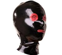 AIYOUBRS Negra Capucha Látex Mascara Hecho a Mano Tocado de Látex BDSM con Cremallera Trasera Bondage Hood(Size:L-68CM)