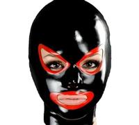 AIYOUBRS Negro Máscara de Látex con Capucha de goma Hecho a Mano Accesorios para la Cabeza BDSM Fetiche(Size:S-63CM)