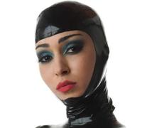 AIYOUBRS Negro Máscara de Látex con Capucha de Goma Sexy Disfraz de Club de Cosplay Cremallera Trasera Látex Natural(Size:XS-60CM)