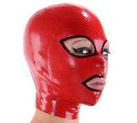 AIYOUBRS Sexy Capucha de LáTexpara Adultos Rojo Látex Natural Máscara BDSM para Disfraces de Fiesta de Halloween(Size:XL-70CM)