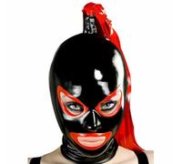 AIYOUBRS Sexy Negro Máscara de Látex con Cremallera Con Serpentinas para Disfraces de Fiesta de Halloween Cosplay Fiesta Club (Size:XXL-73CM)