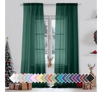 Aiyufeng Cortinas traslúcidas Color Verde Cazador de 90 Pulgadas de Largo, 2 Paneles para Sala de Estar, Cortinas de Gasa Verde filtrante de luz para Dormitorio, Patio, Puerta corrediza, Cada uno de