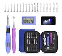 AIYUNDI Agujas Crochet Kit 18 en 1, Crochet Iluminado con Contador, Ganchillos Ergonómicos con Mango de Gancho de Repuesto y LED de 2 Niveles, para Principiantes y Expertos (2,0-14,0 mm)
