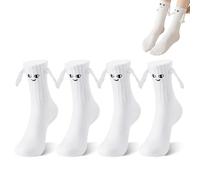 AIYVELU 2 Pares de Calcetines Magnéticos, Calcetines de Mano, Calcetines Magnéticos de Muñeca, Divertidos Calcetines Magnéticos de Succión para Hombres, Mujeres, Cara Sonriente Blanca