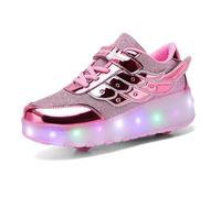 Aizeroth USB Recargar Skateboarding Zapatos Luces LED Coloridos Parpadeante Zapatos de Skate Rueda Doble Zapatillas Calzado Deportes de Exterior Gimnástico Sneakers Regalo de cumpleaños para niños