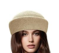 Aizgog Sombrero De Paja con Forma De Pillbox - Elegante Estilo Vintage con Tejido a Mano y Transpirable,Sombrero De Paja para El Verano - para Realizar Tus Compras, Citas y Salidas Cotidianas