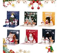 AIZHAZHA 6 Piezas Tarjeta Navidad con Sobre, 3D Pop Up Tarjetas de Navidad, 11 X 11 cm Tarjetas de Felicitación Navideñas, Postales Divertidas Navidad, Christmas Cards para Familiares y Amigos Niños