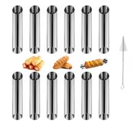 AIZHAZHA Moldes de Cannol Tubos, 12 Piezas Molde de Acero Inoxidable de Cuerno de Crema, 12,5 cm Moldes para Croissants, Tartas, Reposteria, Forma de Rollo de Panqueque, con 1 Cepillo de Limpieza