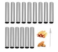 AIZHAZHA Moldes para Canutillos, 15 PCS Tubos Cannoli de Acero Inoxidable, 12 cm Cilíndrica Forma Repostería Molde Canutos con 1 Cepillo de Limpieza, Moldes para Croissants, Pasteles, Pan
