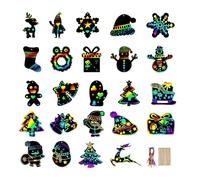 AIZHAZHA Scratch Art Navidad, Scratch Art para Niños, Papel Arcoiris para Rascar, Manualidades Navidad Niños, para DIY Navidad Regalo Artístico con 12 x Bolígrafos de Madera 24 x Cintas
