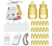 Aizhuang 30 abridores de botellas, recuerdos de fiesta de baby shower para invitados, bonitos recuerdos de abrebotellas con bolsas de organza y etiquetas de agradecimiento, cordel de arpillera para