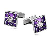 AiZnoY - Gemelos de acero inoxidable, diseño cuadrado, color morado