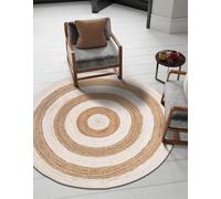 Aizza Trends Alfombra de Área India Hecha a Mano Trenzada de Yute Natural con Diseño de Caja Blanca- Alfombra de Yute- Comedor- Sala de Estar Tamaño - 4 x 4 Pies Redonda (120 cm x 120 cm)