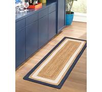 Aizza Trends Alfombra de yute de 2 x 15 pies, color beige, azul marino y blanco, trenzada, hecha a mano, estilo bohemio de granja, duradera y apta para mascotas, para sala de estar, comedor y