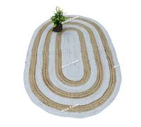 Aizza Trends Alfombra india de yute natural trenzada hecha a mano con diseño de caja blanca, alfombra de yute, comedor, sala de estar, ovalada, 69 cm x 120 cm