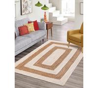 Aizza Trends Alfombra india de yute natural trenzada hecha a mano con diseño de caja blanca, alfombra de yute para comedor, sala de estar, 90 cm x 300 cm