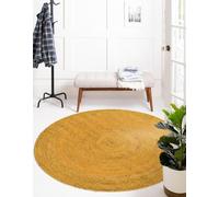 Aizza Trends Alfombra india trenzada de yute natural amarilla hecha a mano, alfombra de yute, alfombra de entrada, alfombra de puerta, tamaño redondo de 90 cm x 90 cm