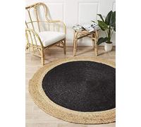 Aizza Trends Alfombra india trenzada interior de yute natural negro hecha a mano, alfombra de yute, alfombra de entrada, alfombra de puerta, tamaño redondo de 90 cm x 90 cm