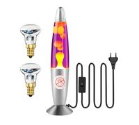 Ajacxet Lámpara de lava retro 34 cm violeta y amarilla - decorativa y relajante, aluminio y vidrio - para dormitorio y salón, regalo original - E14 R39 25 W, 2 bombillas incluidas