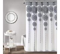 AJALGZ Cortina de Ducha con diseño de Flores Bohemias en Blanco y Negro para bañera, decoración de baño, Impermeable, con diseño geométrico Floral (120 x 160 cm, Impermeable)