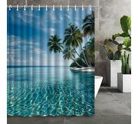 AJALGZ Cortina de Ducha con diseño de Selva Tropical y Ganchos, con Palmeras Vibrantes y escenas oceánicas, para una bañera Tranquila y Relajante (75 x 160 cm/antimoho)