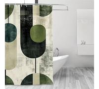 AJALGZ Cortina de Ducha geométrica Abstracta, Verde y Gris, Moderna, de poliéster, con Ganchos (195 x 165 cm, Resistente al Moho).