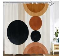 AJALGZ Cortina de Ducha Minimalista con círculos y líneas Finas en marrón, Negro y Dorado sobre Tela Resistente, decoración Bohemia (125 x 220 cm)